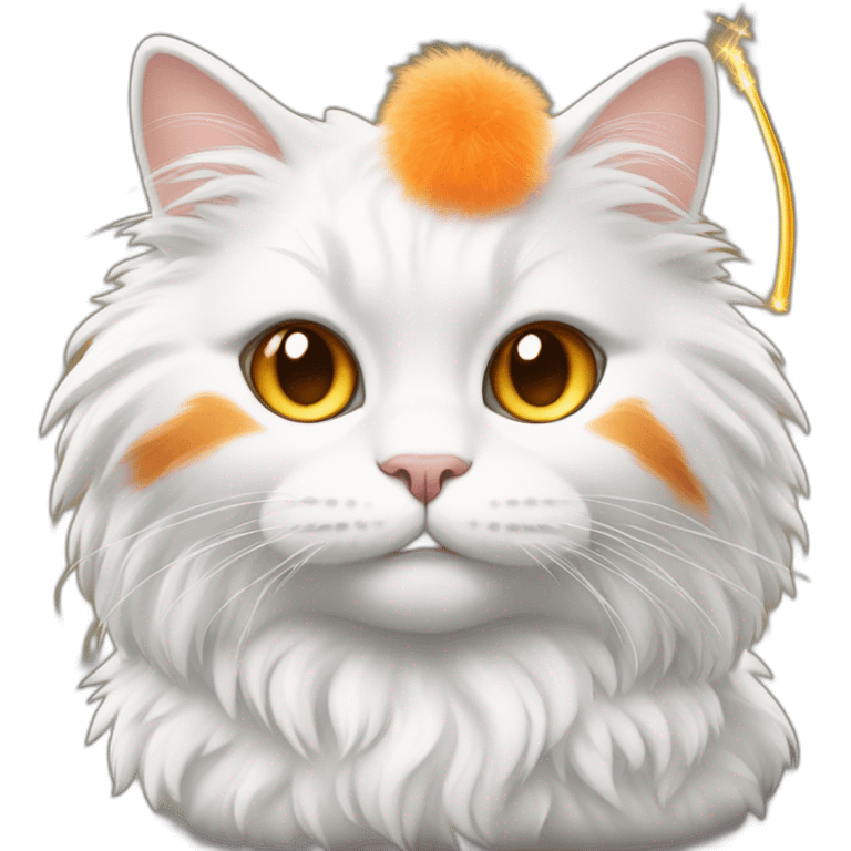 White-orange fluffy cat with realistic magic wand emoji