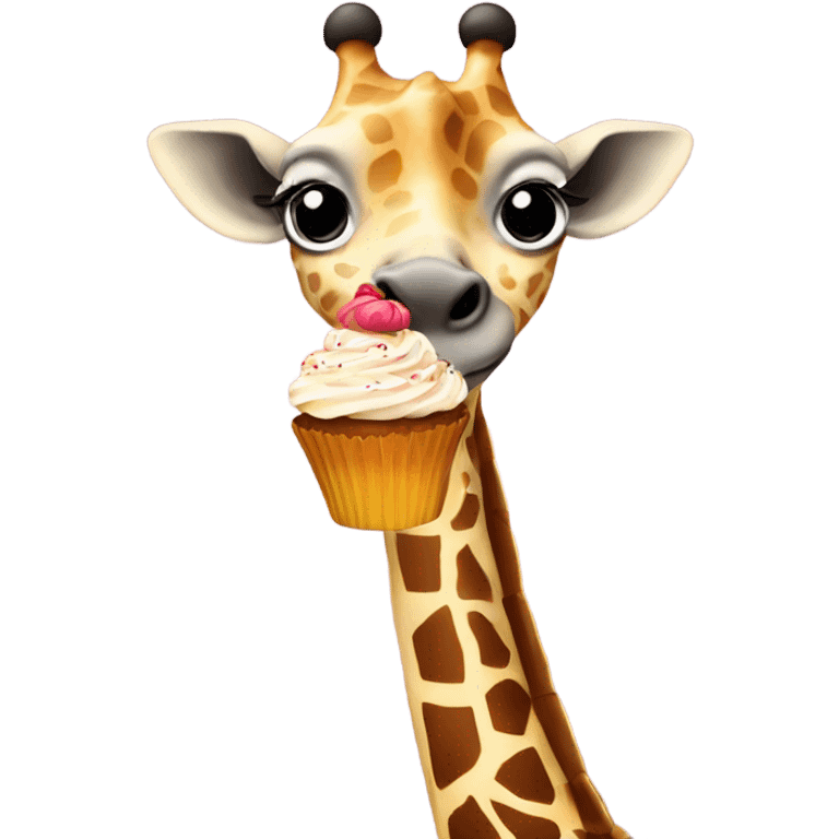 giraffe holding a cupcake emoji