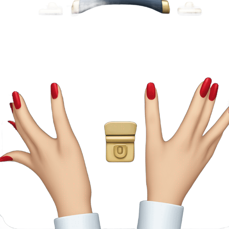 female hand with red manicure holding a dark blue business briefcase emoji