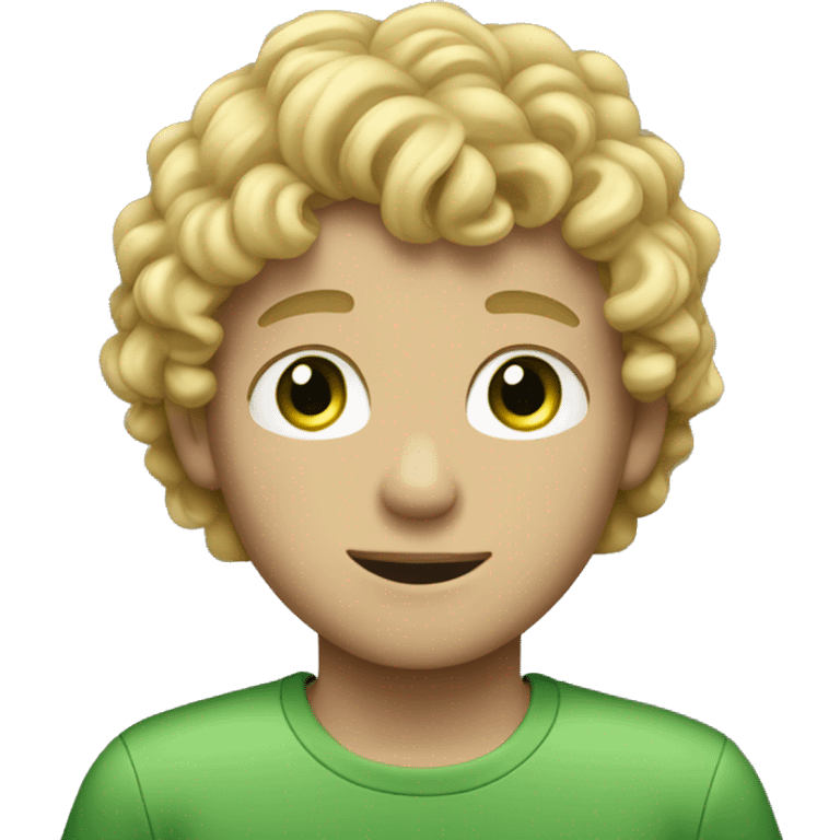 Curly boy with blonde hair and green eyes  emoji