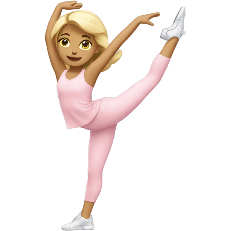 Blonde girl light pink clothes stretching  emoji