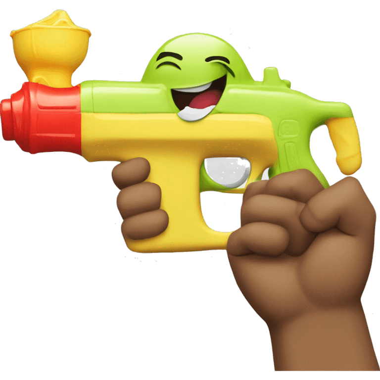 a face with the hand in mouth that tell you to be sillend and a watergun compined emoji