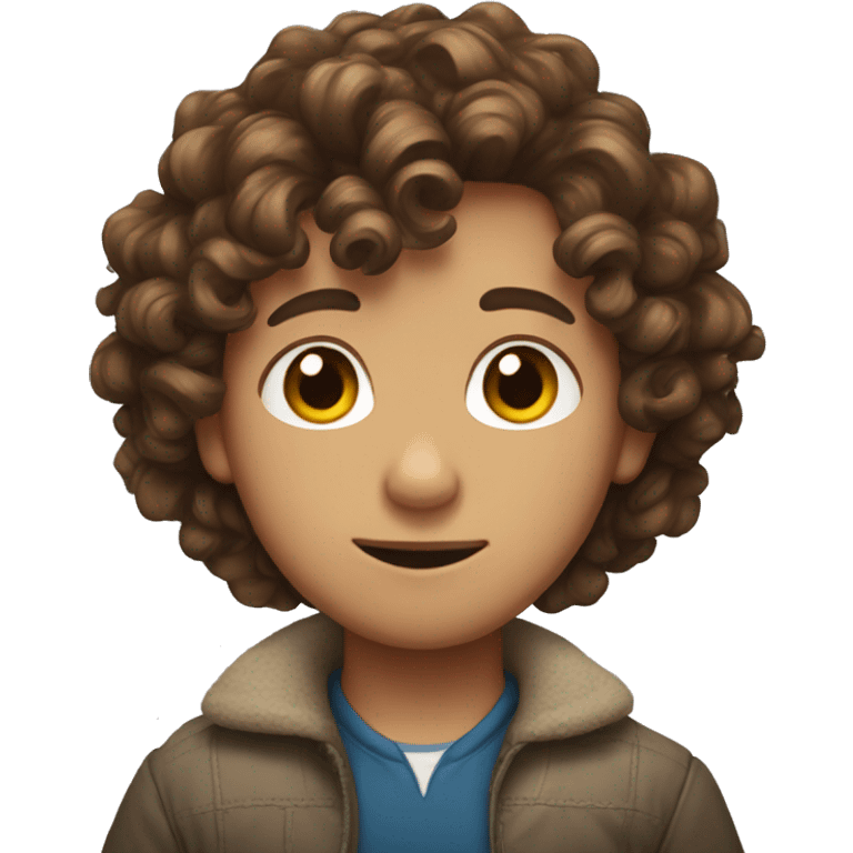 Boy with curly brown hair and with bow on his hair emoji