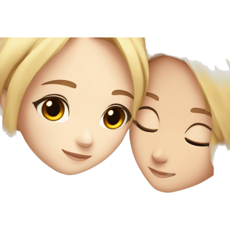 One girl withe brown wavy hair hugging another girl with blonde hair anime  emoji