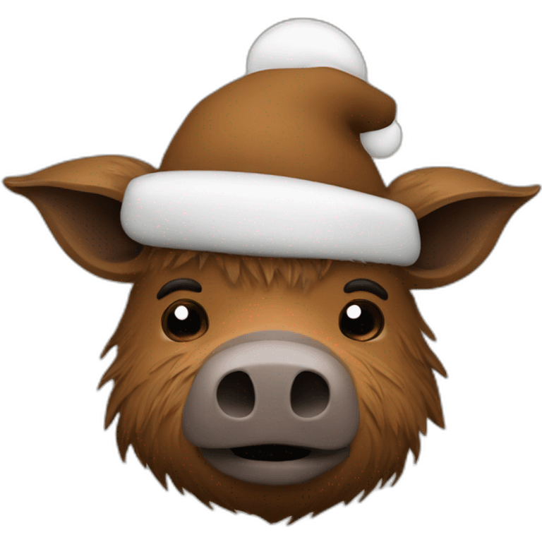 fullface brown boar tired of life with a black winter hat emoji