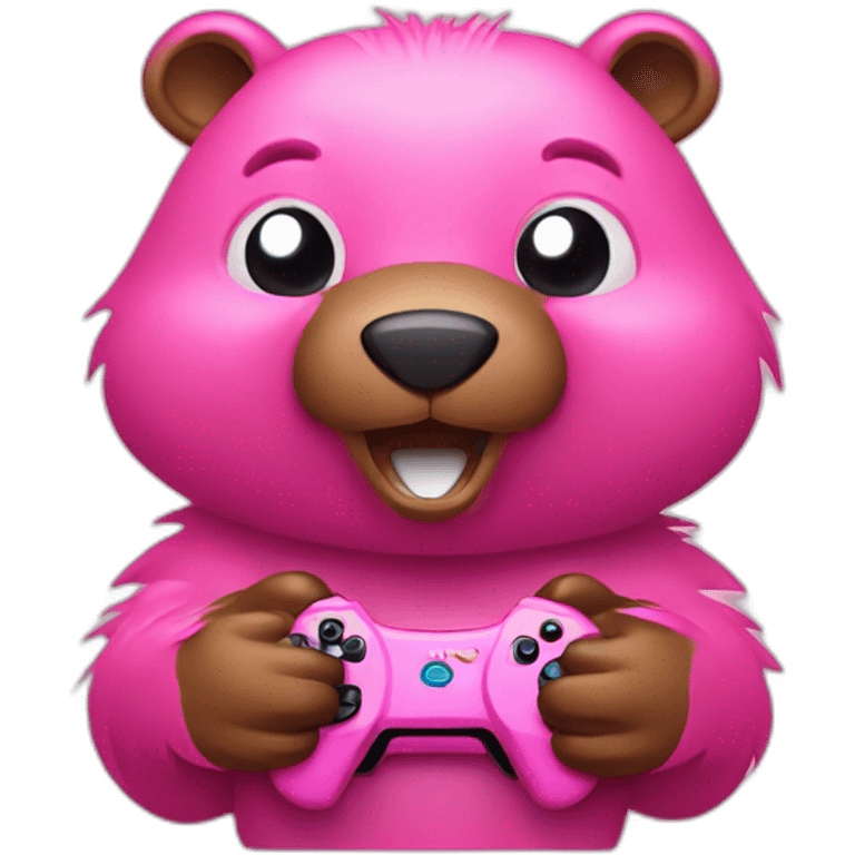 Pink beaver playing video games emoji