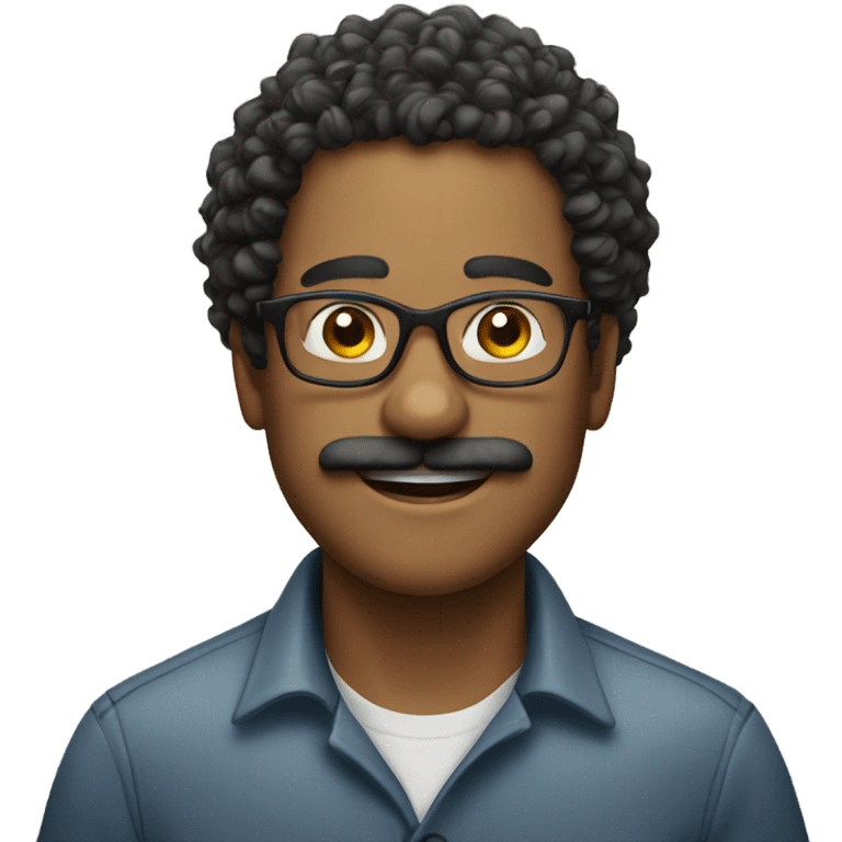 Curly haired man with mustache and glasses emoji