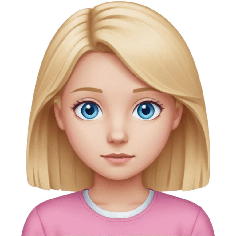 Create a teenager girl with a medium blonde hair, blue eyes and a pink outfit  emoji