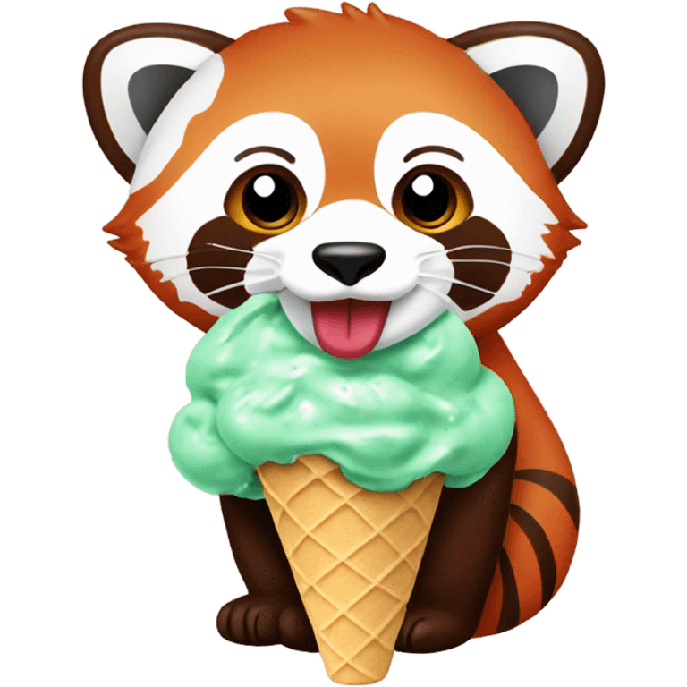 1 Red panda eating a mint chocolate chip ice cream  emoji