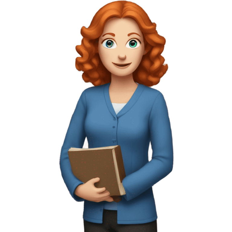 Middle aged Redhead female with blue eyes surrounded by books emoji