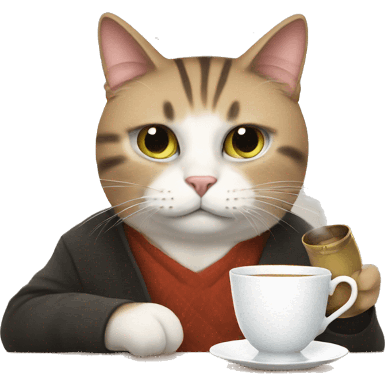 Judgmental cat drinking tea emoji