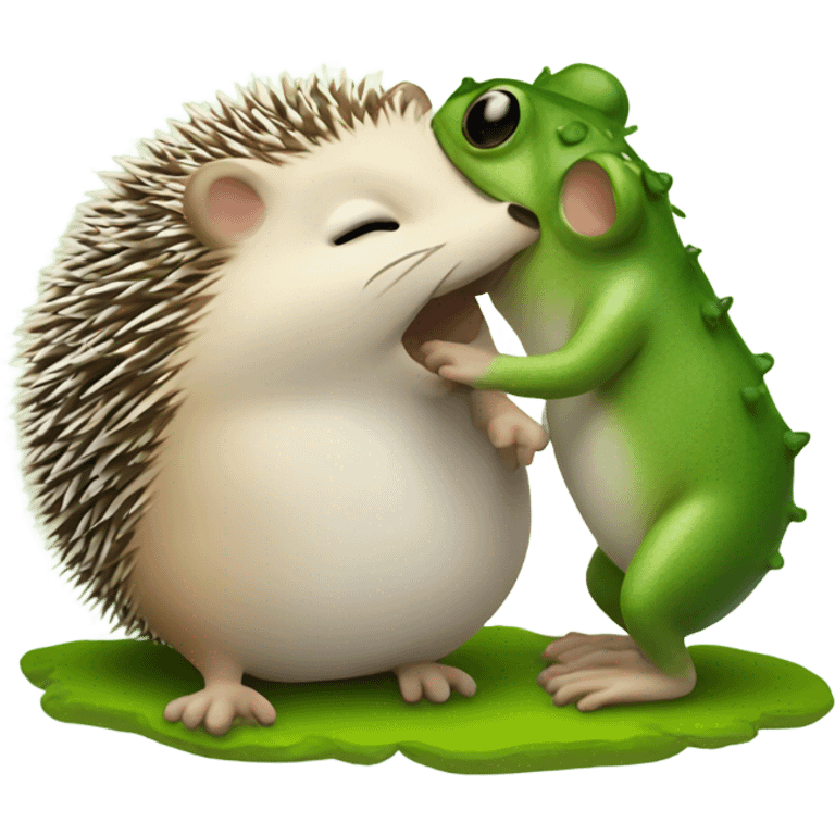 Hedgehog kissing frog emoji