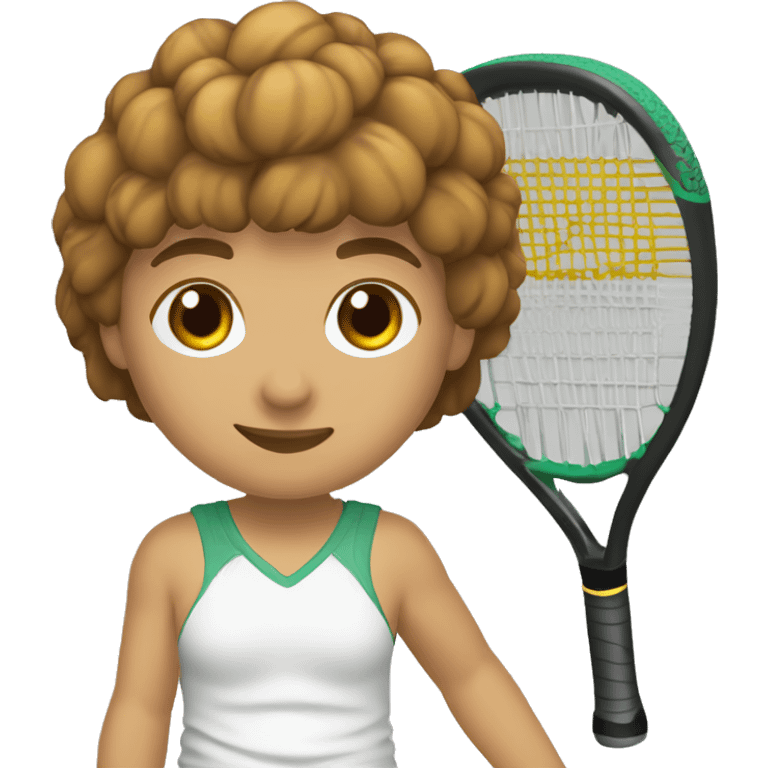 jugadora de padel pelo castaño recojido y ojos marrones con raqueta emoji