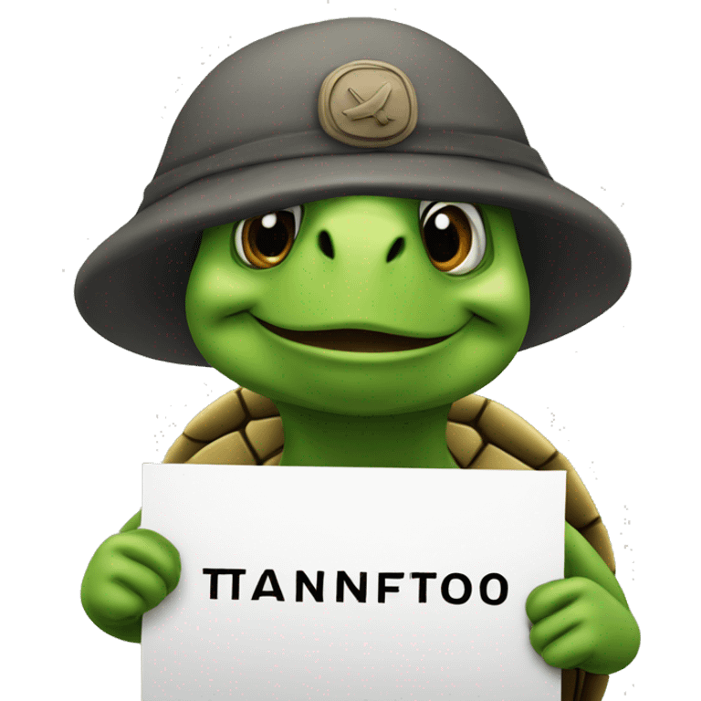 turtle wearing a beret and carrying a protest sign emoji