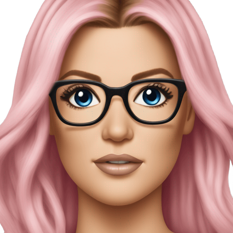 Photo Realistic khloe kardashian stylish pink hair BLUE eyes and glasses elegant  emoji