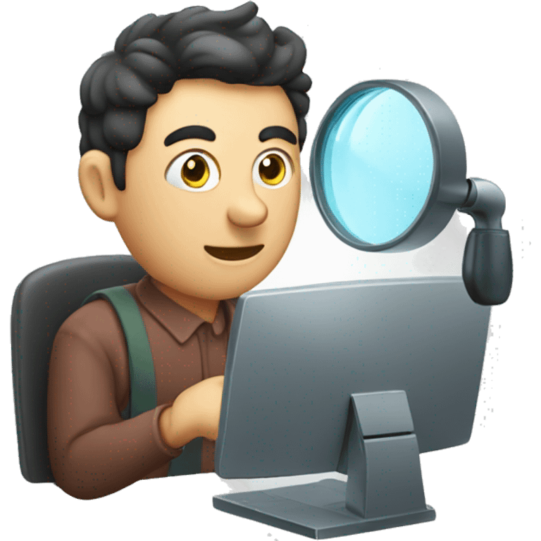 man using magnifying glass to read a computer monitor emoji