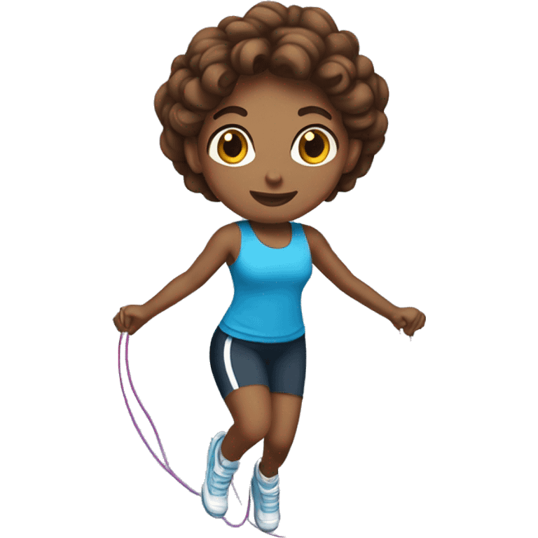 Jump Rope with brown hair medium skin emoji