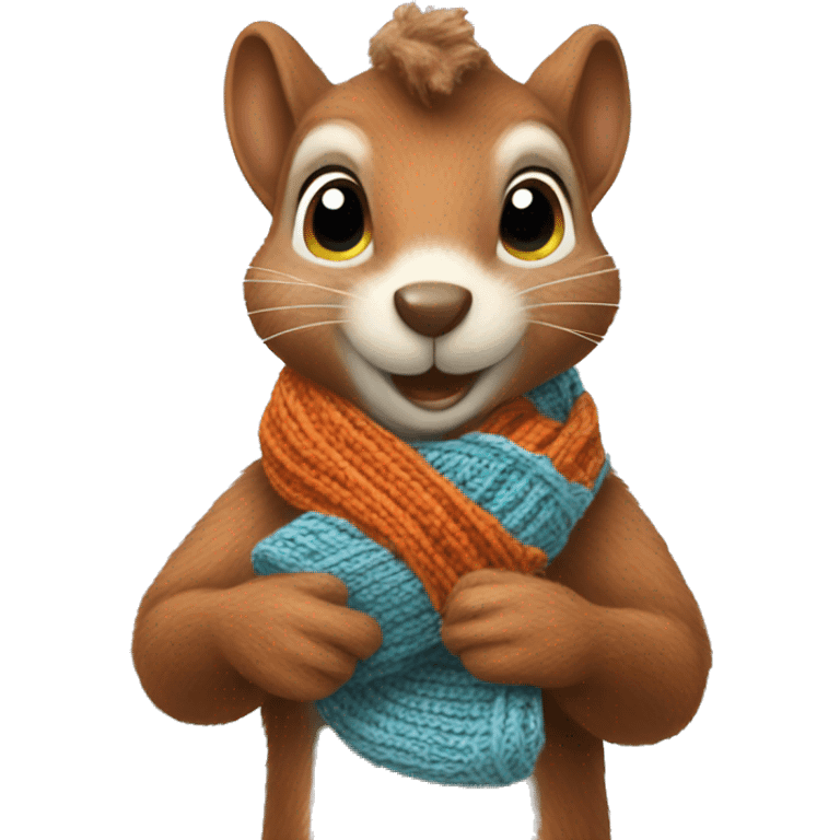 Squirrel knitting a striped scarf emoji