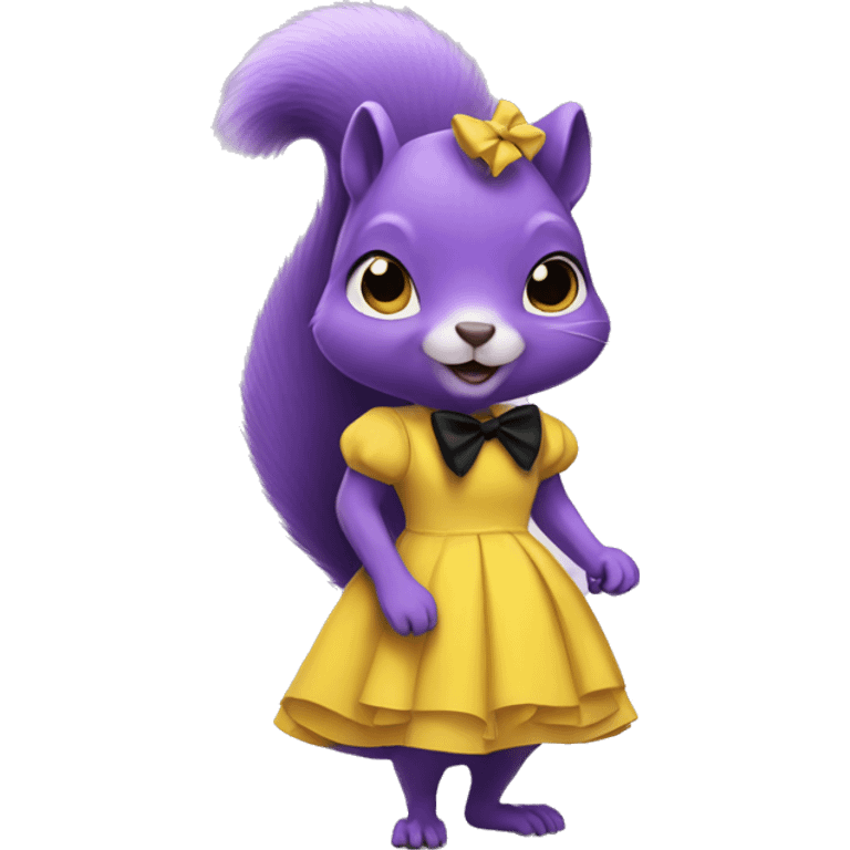 purple squirrel in a yellow dress with a black bow emoji