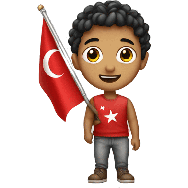 Сurly boy with a Turkish flag emoji