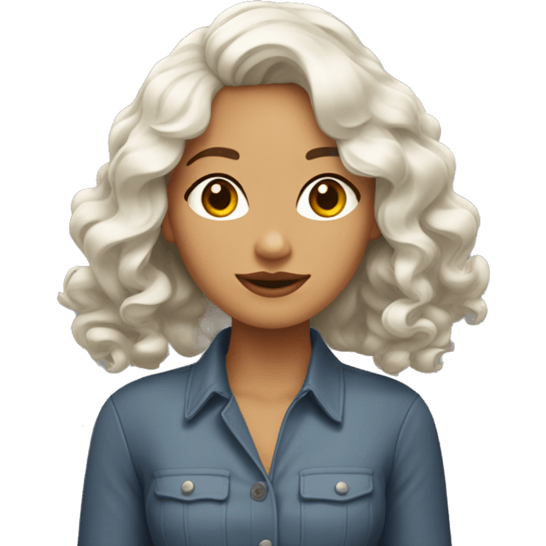 femme peau blanche, cheveux mi-long brun ondulés emoji