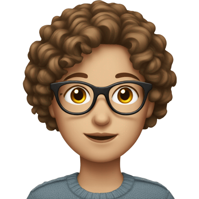 white girl with short brown curly hair and glasses emoji