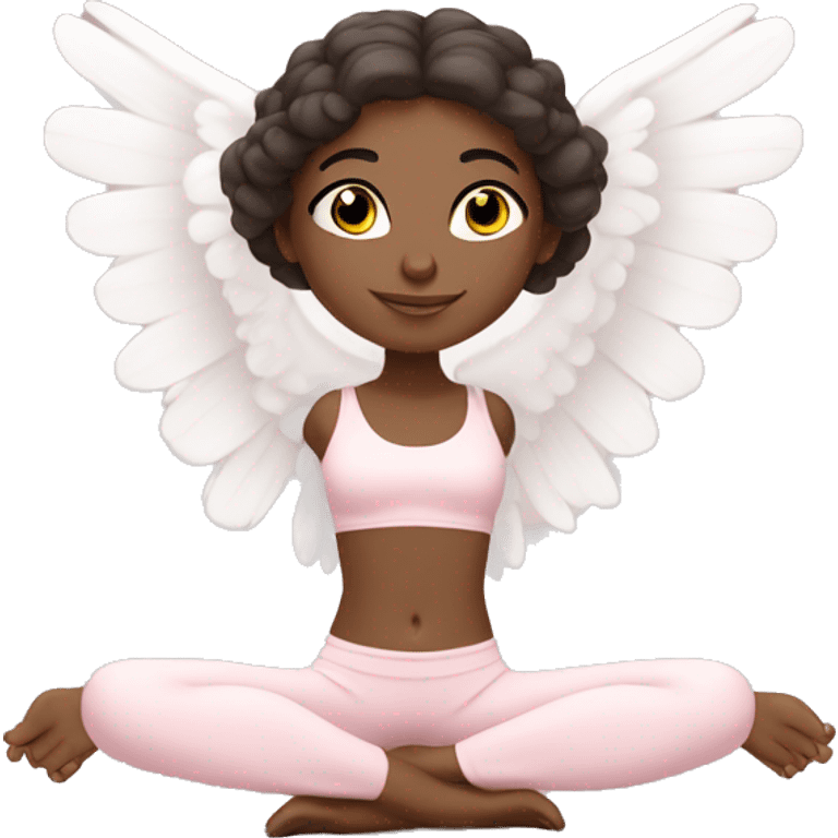 angelic brunnette yoga girl in light pink yoga outfit emoji