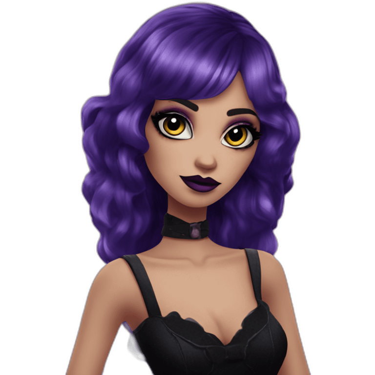 Elissabatmonsterhigh-with-bangs-long-hair-dark-plumpurple-and-black-vampire-goth-makeup-pinkeyes-romanticgothcloses- emoji