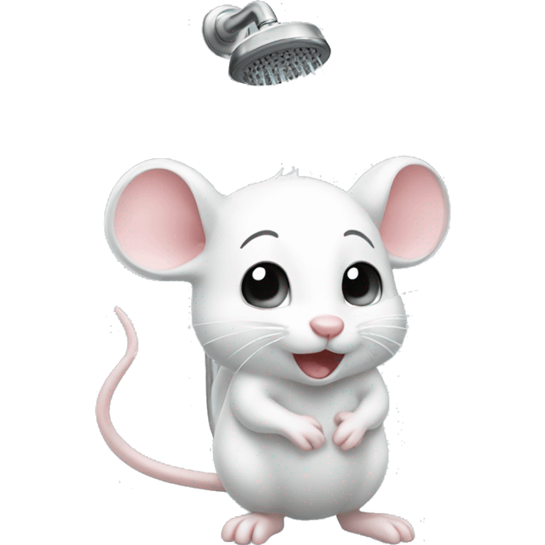 Cute white mouse taking a shower emoji