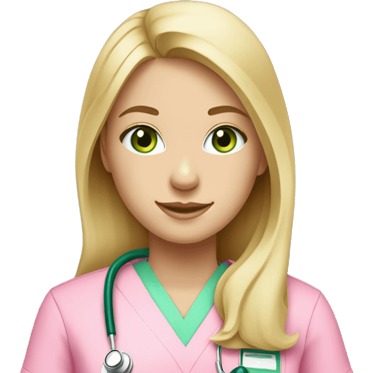 pale blonde girl with long hair and green eyes wearing pink scrubs and stethoscope  emoji