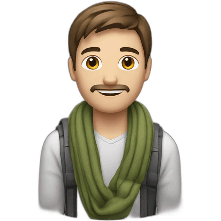 man with brown hair with grasses and scarf and on a wheelchair emoji