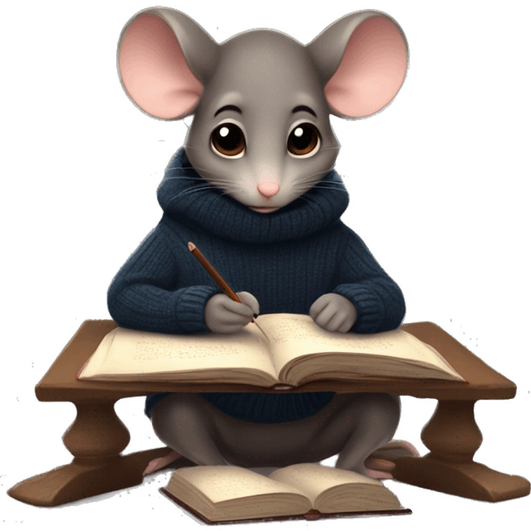 A cute mouse studying, dark academia vibe, in a sweater, by candlelighy emoji