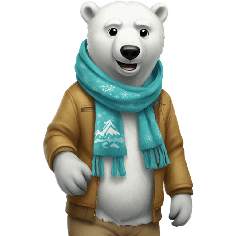 Polar bear with hoodie and scarf snowboarding emoji