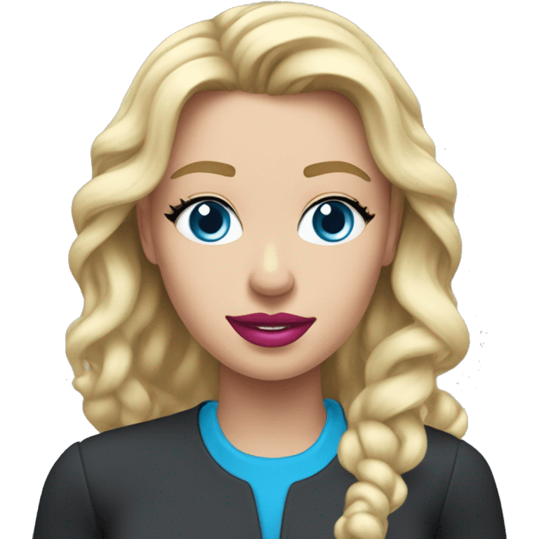 blonde blue eyed t mobile employee, black and pink outfit, t mobile employee, red lipstick, breathing a pipe with blue ice in it emoji