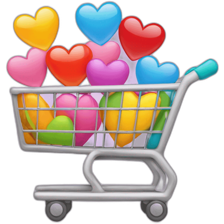 shopping cart with hearts and emojis inside emoji