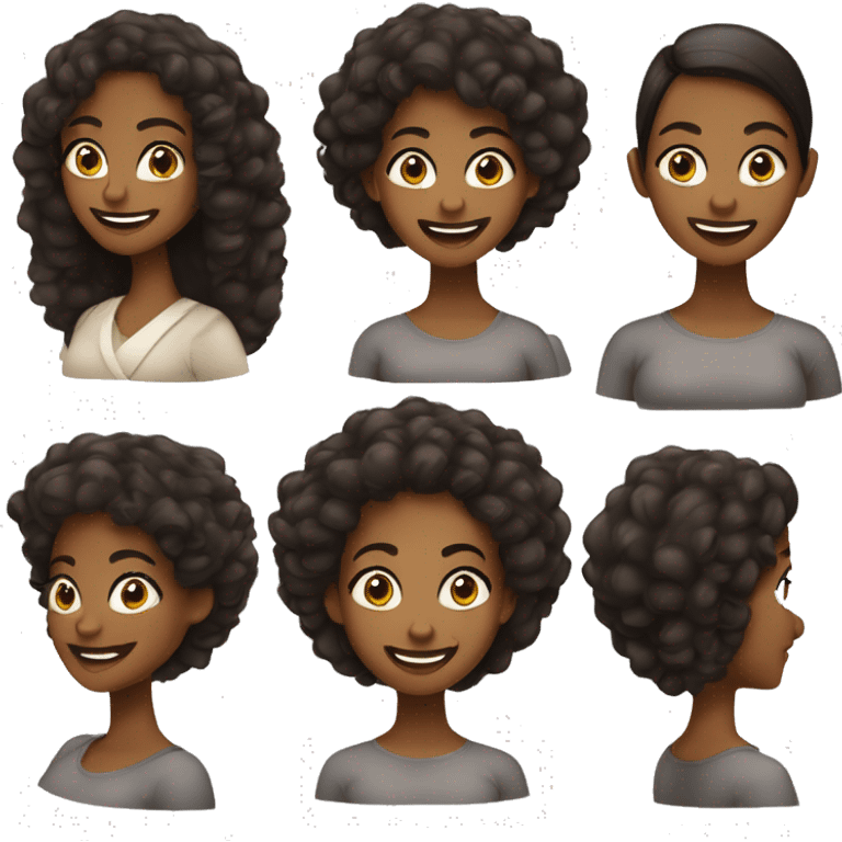 mulher negra, cabelo liso, altura do ombro, castanho, olhos castanhos e grandes, sorridente emoji