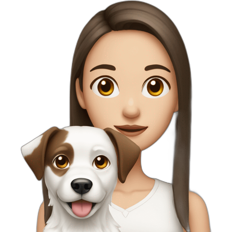 Brunette girl and pointy ears White dog emoji