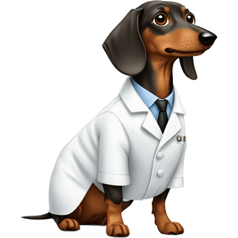 Wire-hired dachshund  dirty color wearing a lab coat emoji