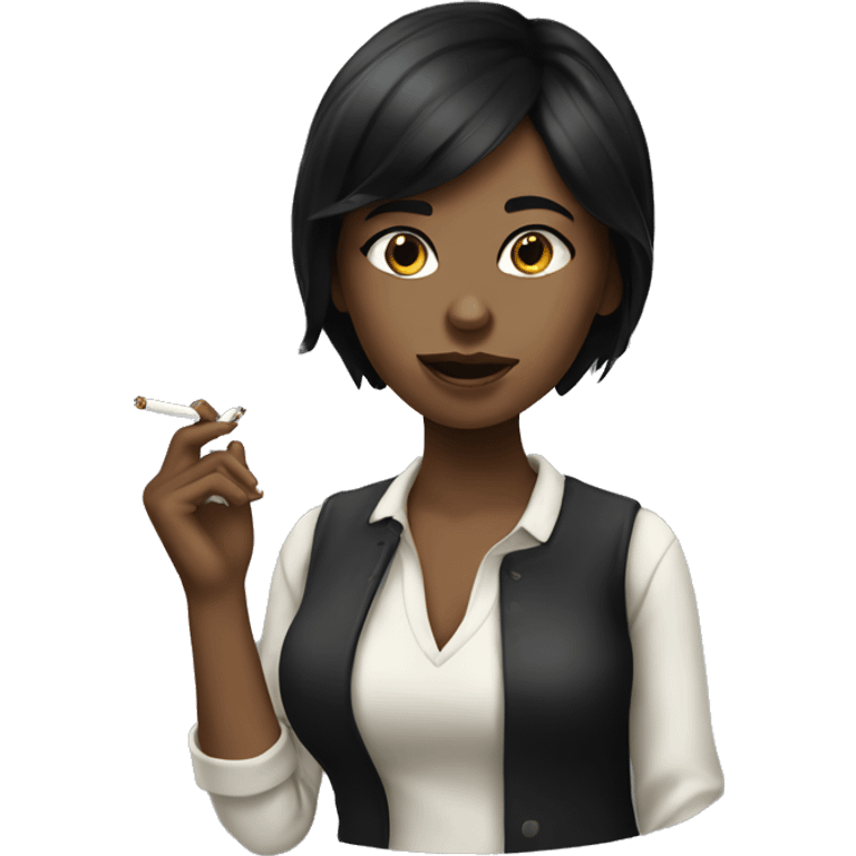 black haired girl smoking emoji