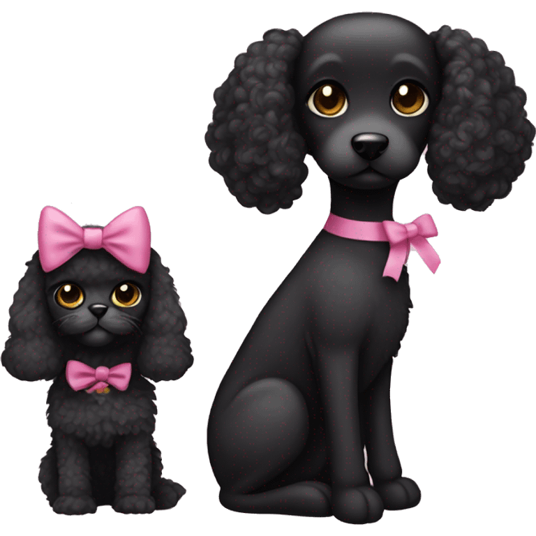 black cat with dark brown poodle pink bows emoji