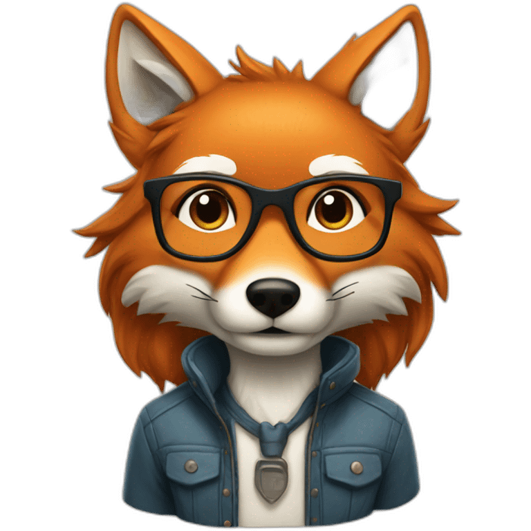 a nerdy fox with long dark hair emoji