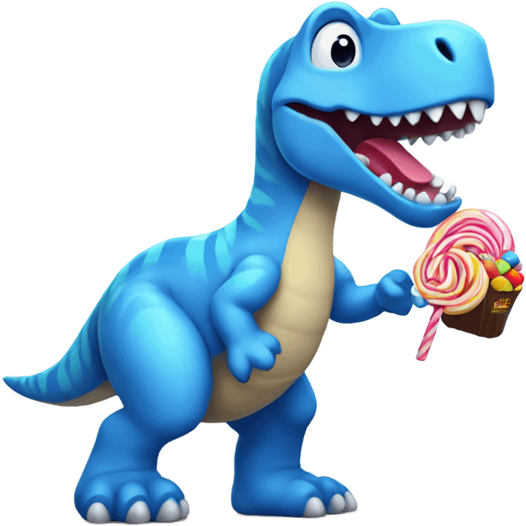 blue dinosaur with candy  emoji