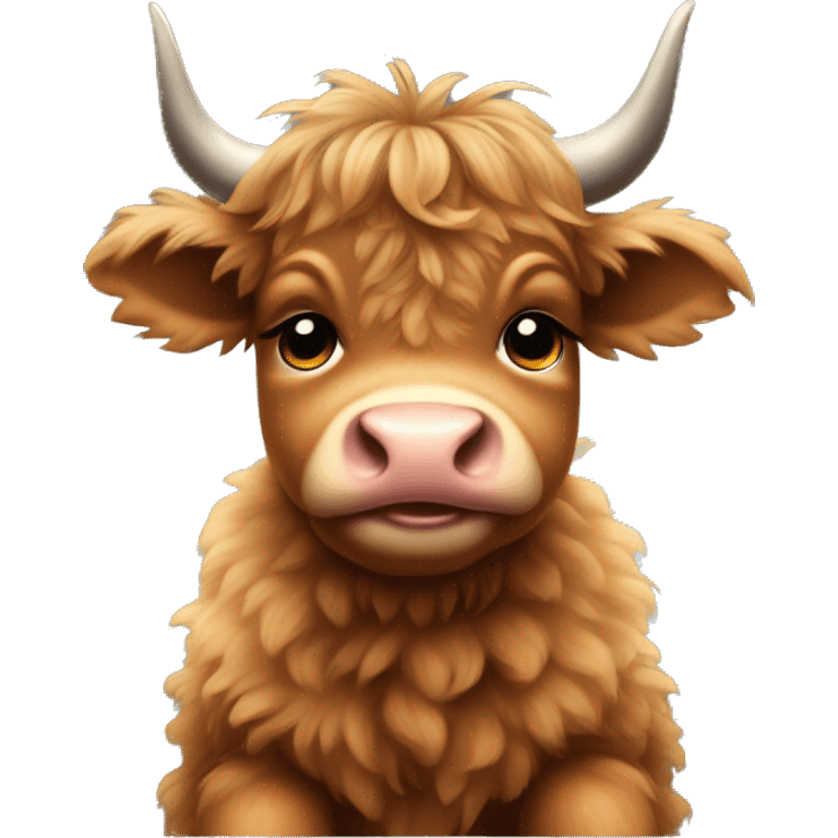 brown fluffy baby scottish cow with a small bow on head emoji