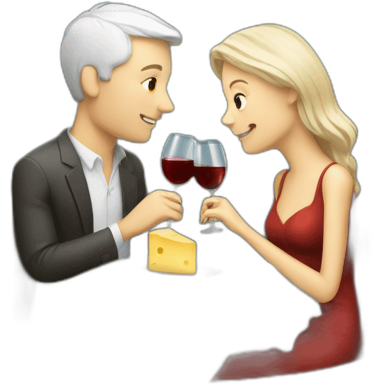 white couple drinking wine and eating cheese emoji