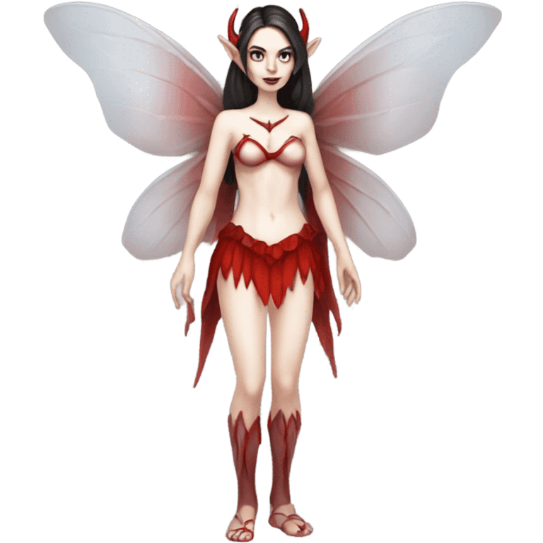 Pale skin, brunette demon fairy woman with red wings full body emoji