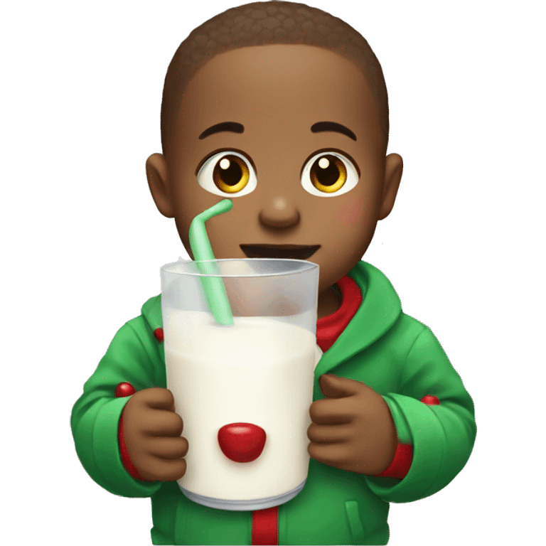 A baby with a Christmas suit drinking milk emoji