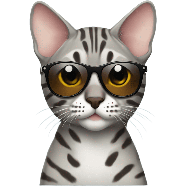 Make a grey bengal cat with cool sunglasses emoji