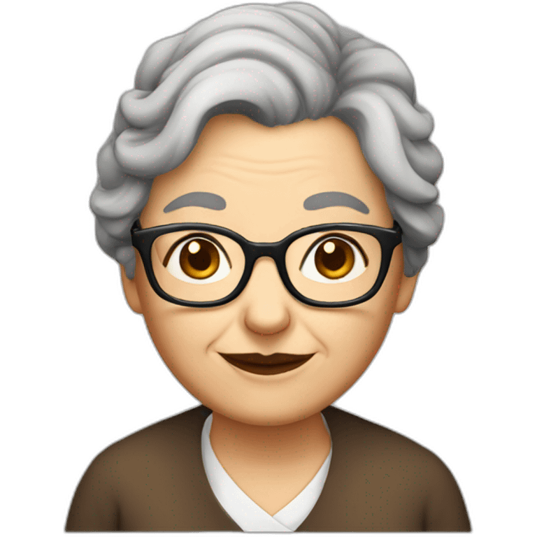 old lady brown hair bun and glasses emoji