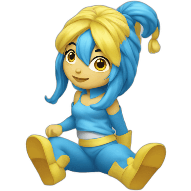 asian face of smurfette, blue skin, yellow hair emoji