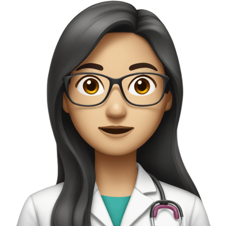 Asian medical doctor woman with glasses with long hair emoji